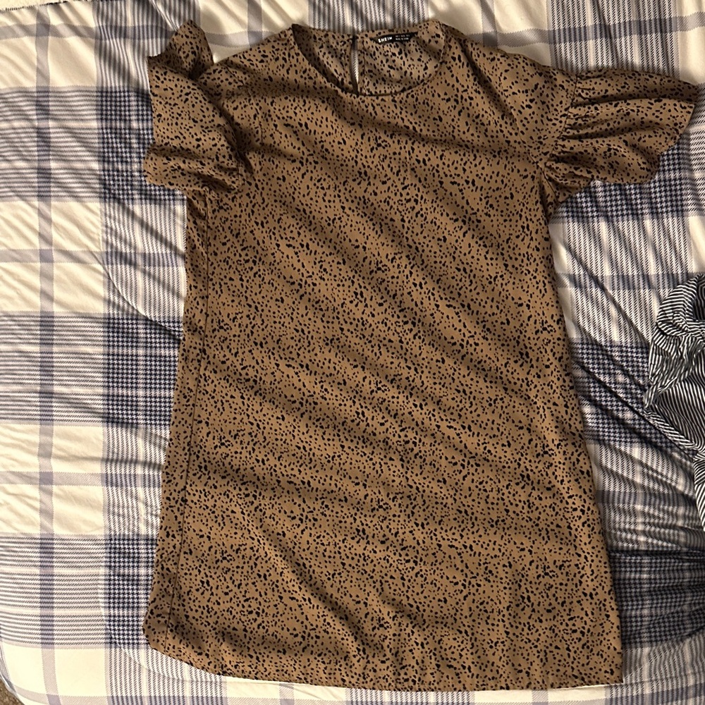 SHEIN Tan and Black Speckled Dress